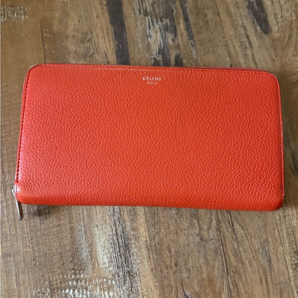Celine Vibrant Orange Zip Wallet